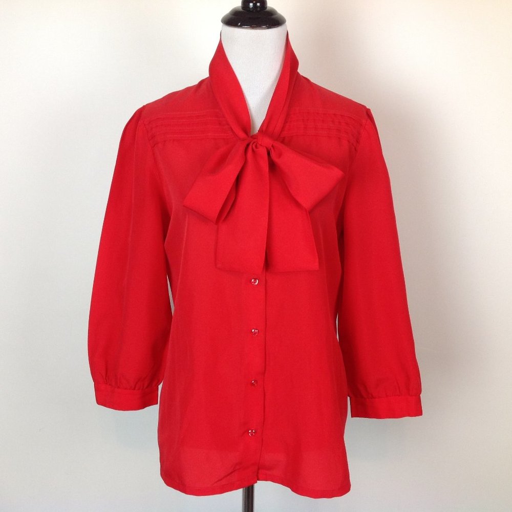 Vintage Jonquil Top Tie Neck Red Womens 10